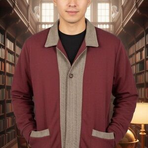 H2H Men's Burgundy and Tans sweater Jacket